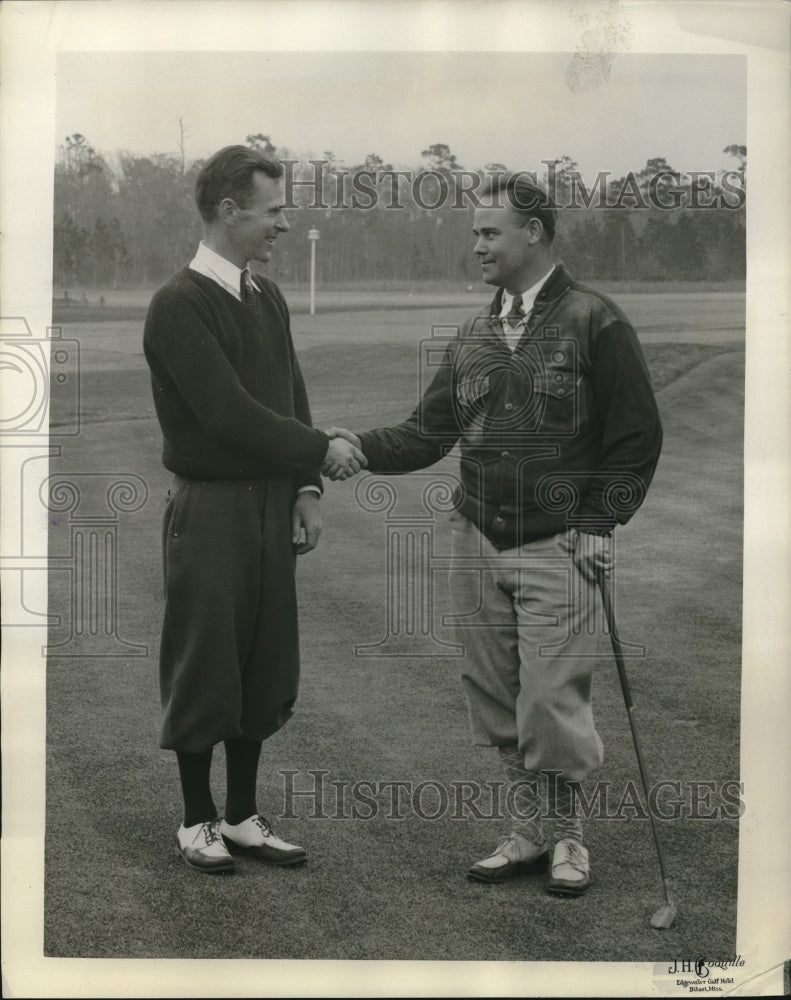 1930 Press Photo G Fred Lamprecht, Jack Westland at Edgewater Gulf Hotel golf - Historic Images