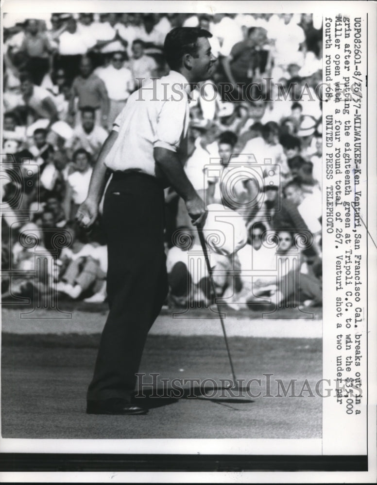 1957 Press Photo Milwaukee, Wis Ken Venturi putting in Miller Open golf - Historic Images