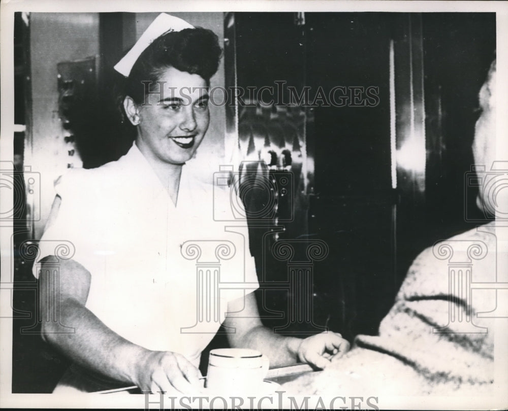 1952 Press Photo Katy Rodolph serves cup of coffee at casino. - nes11926 - Historic Images