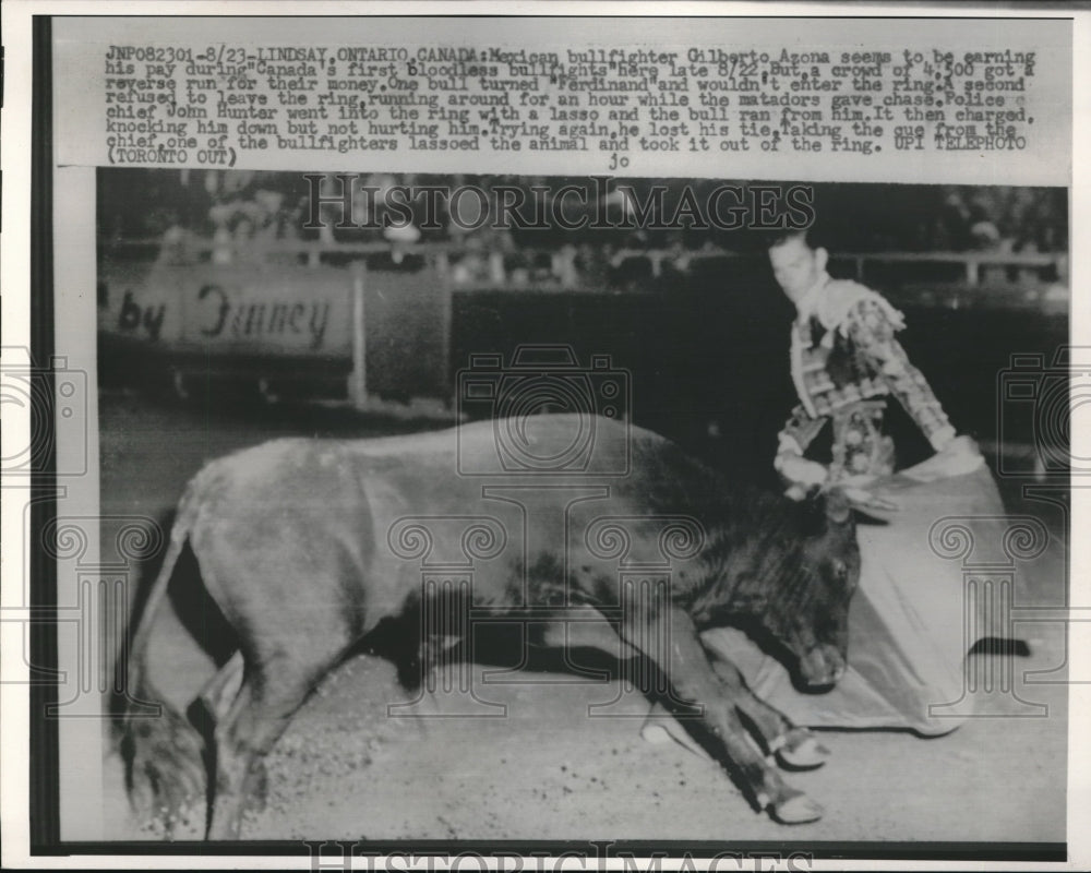1958 Press Photo Mexican Bullfighter Gilberto Azona in Canada's - nes12052 - Historic Images