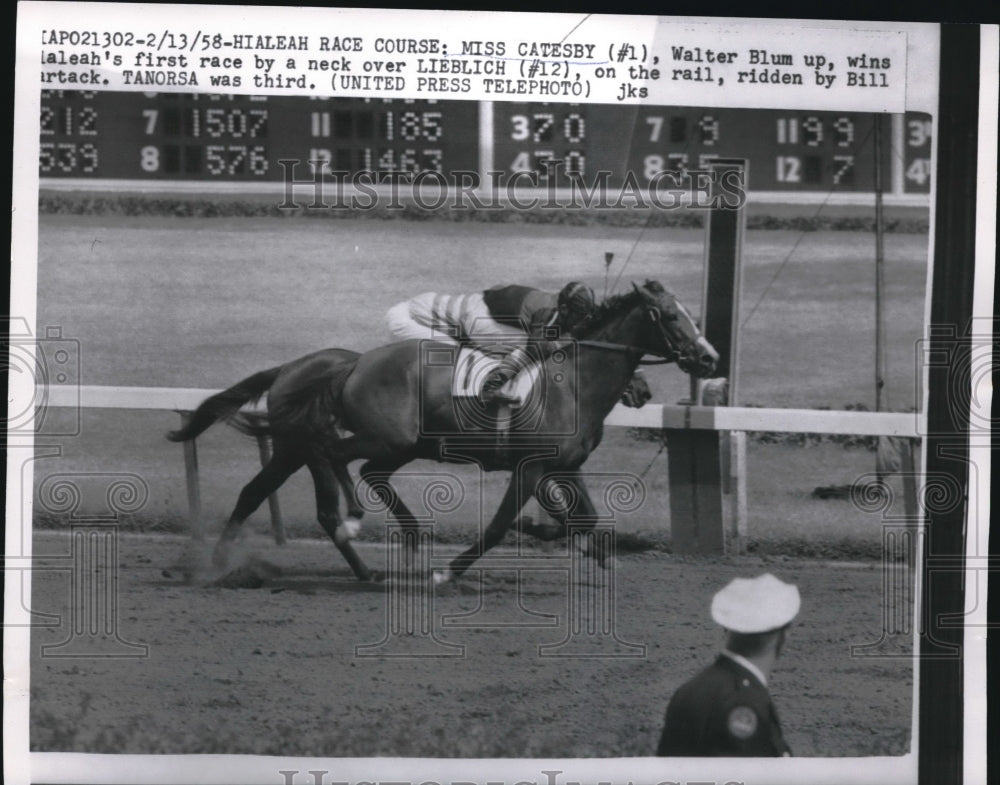 1958 Press Photo Miss Catesby with Waler Blum Up Wins Over Lieblich - nes12515 - Historic Images