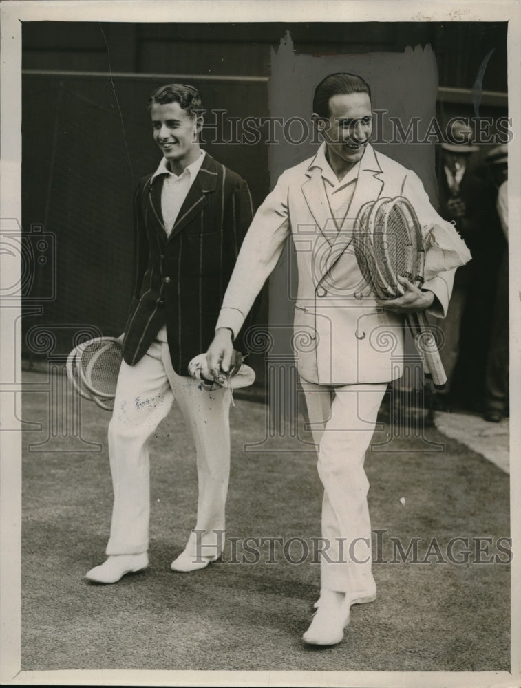 1929 Press Photo Jean Borotra and Bunny Austin at Wimbeldon - nes12655 - Historic Images