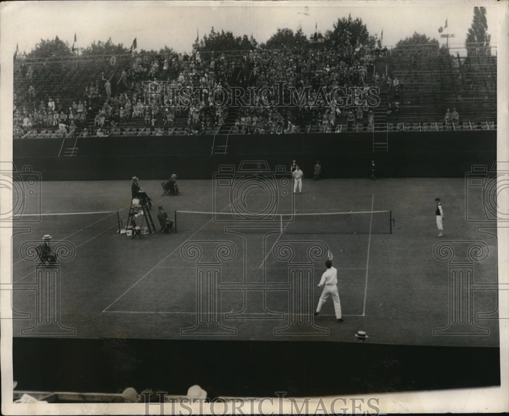 1928 Press Photo US-France Lawn Tennis, John Von Ryn vs Jacquos Brugnon - Historic Images