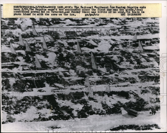 1964 Press Photo Yachts On Snow In Northwest Ice Racing Regatta Wisconsin - Historic Images