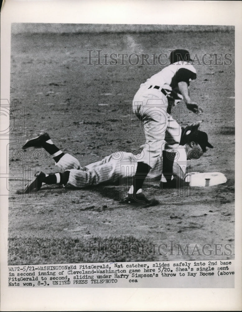 1963 Ed Fitzgerald Nats catcher slides under the tag by Ray Boone - Historic Images