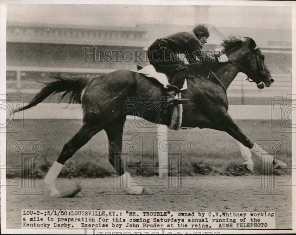 1950 Press Photo Mr. Trouble and Rider at Practice - nes13858 - Historic Images