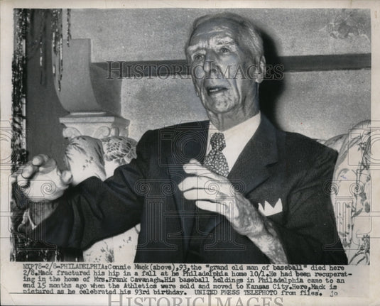 1956 Press Photo Grand Old Man of Baseball Connie Mack dies - Historic Images