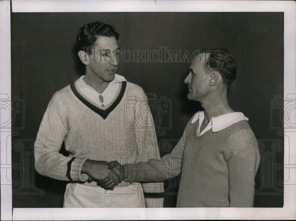 1937 Press Photo Leonard Hartman &amp; Charles Frink for Natl Indor Singles tennis i - Historic Images