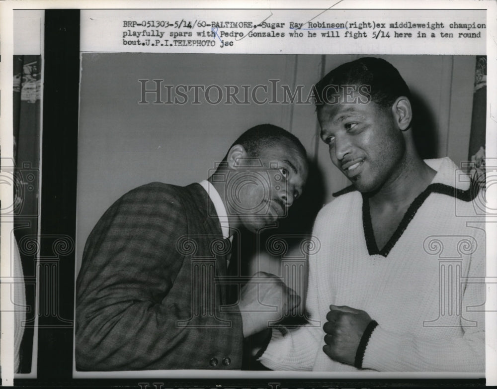 1960 Press Photo Baltimore Sugar Ray Robinson &amp; Pedro Gonzalez for a bout - Historic Images