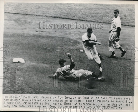 1949 Press Photo Cubs Roy Smalley vs Giants Bill Rigney - nes17227 - Historic Images