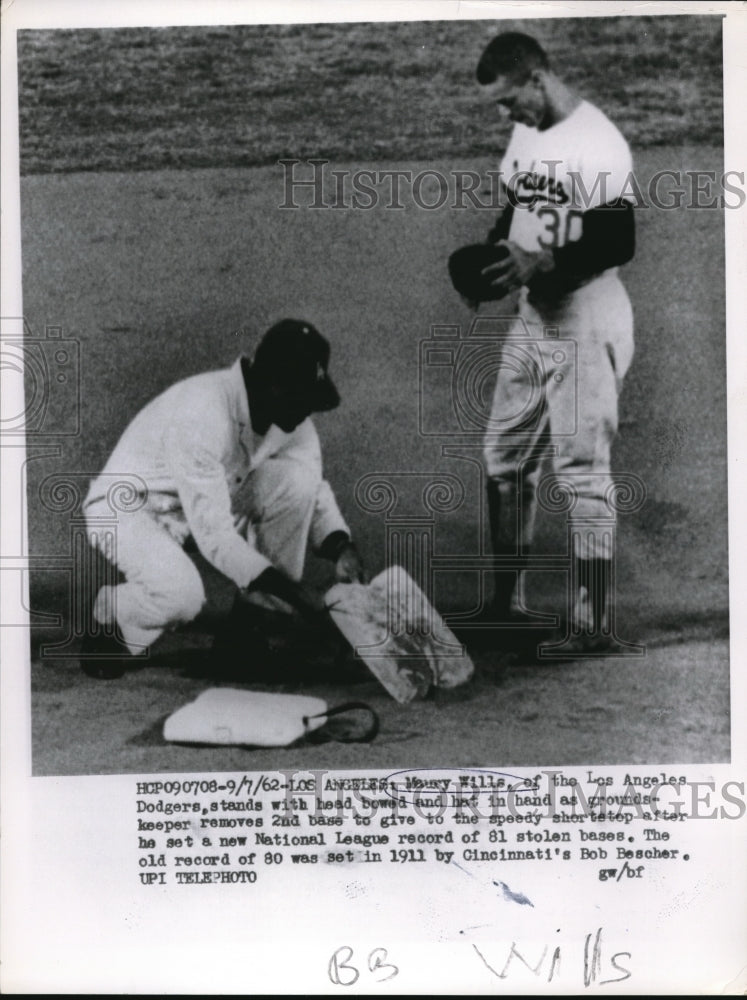 1962 Press Photo LA, Calif Maury Wills of Dodgers after 81 stolen bases - Historic Images