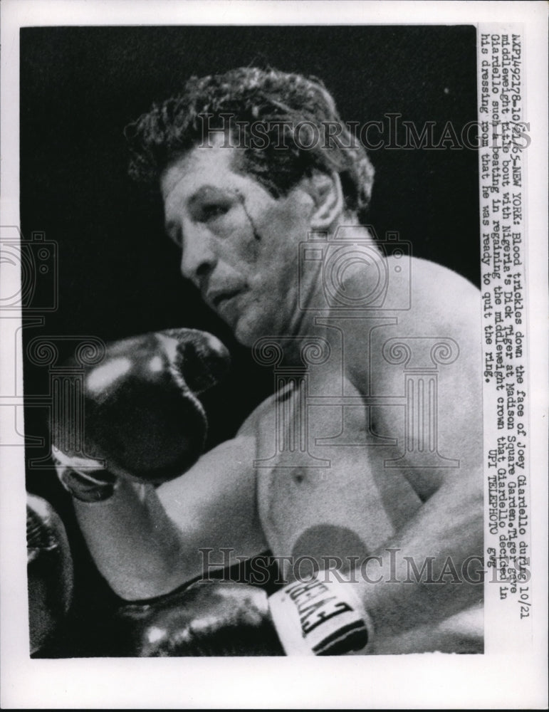 1965 Press Photo Joey Giardello bloodied in bout with Dick Tiger - nes17488 - Historic Images