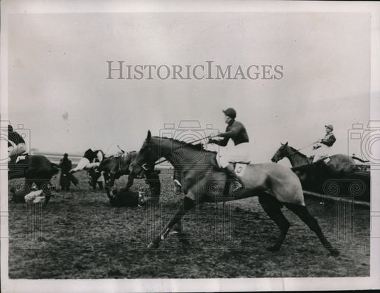1936 Press Photo Cranford Handicap Steeplechase Provocative & Lester Boy downed - Historic Images