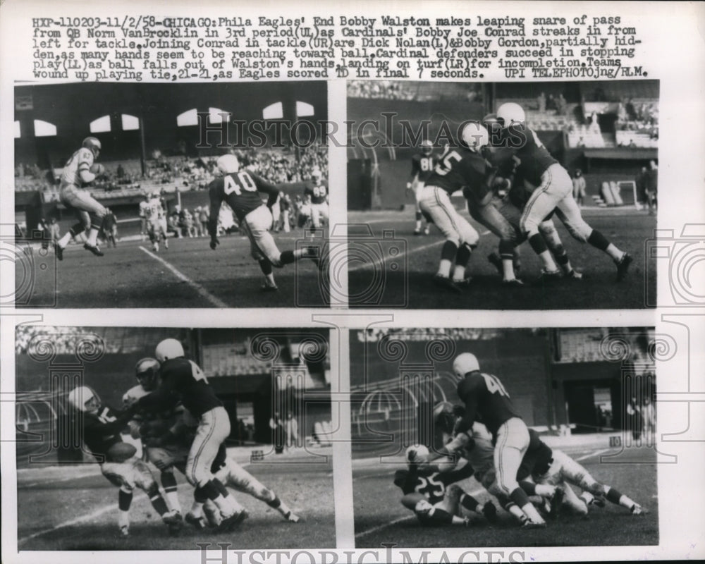 1958 Press Photo Eagles Bobby Watson vs Cardinals Bobby J Conrad - nes18059 - Historic Images