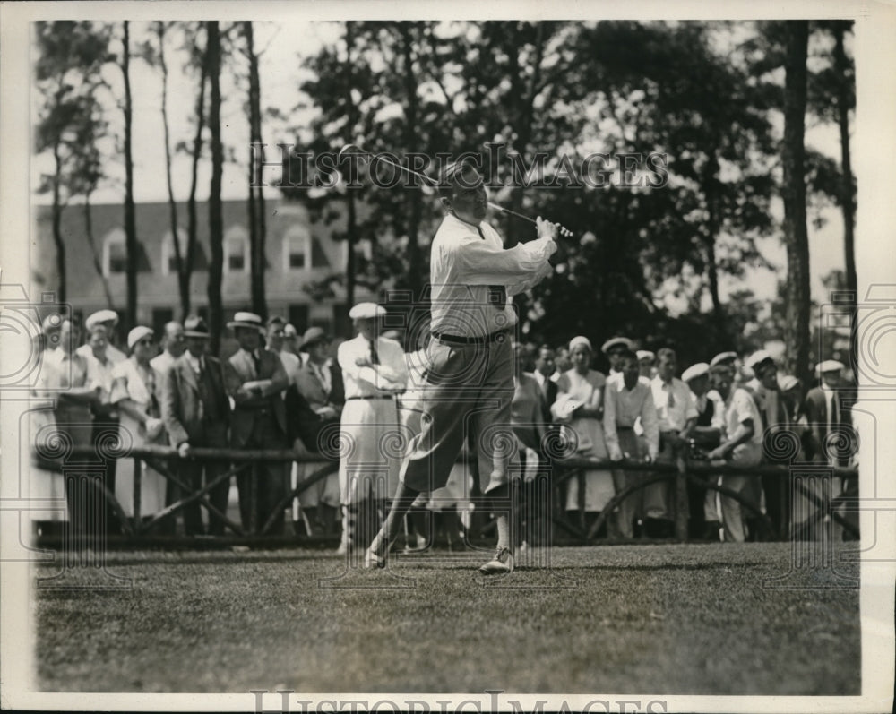 1932 Press Photo Bolan Hancock tees off in Mass Open Golf Tournament - nes18604 - Historic Images