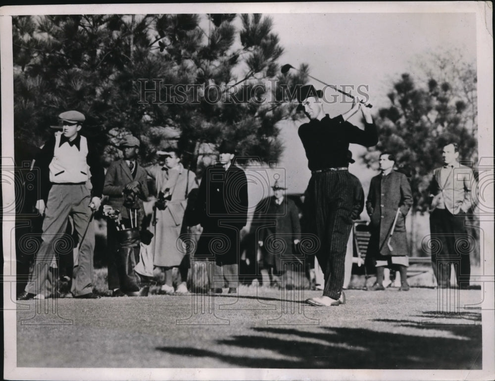 1937 Press Photo FJ Harrison driving at Durham NC Mid South Golf open - Historic Images