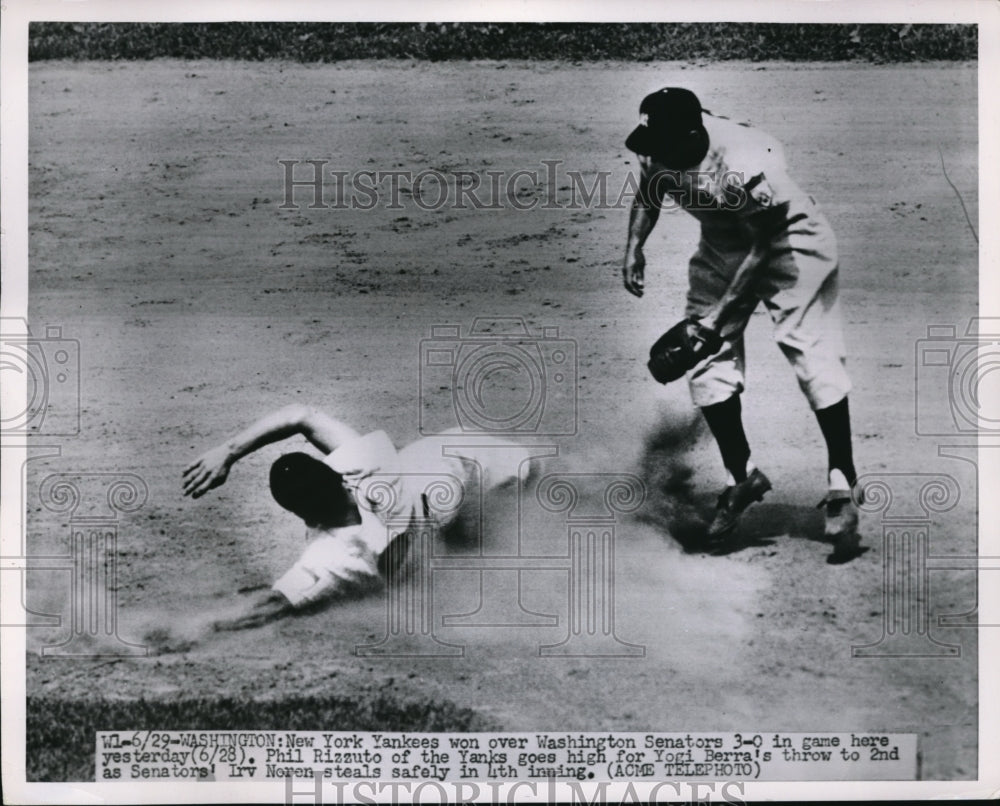 1951 Press Photo Yankees Phil Rizzuto vs Senators Irv Noren - nes18713 - Historic Images