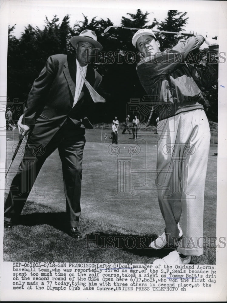 1955 Press Photo Tom Bolt,Lefty O&#39;Doul, Oakland Acorn mgr golfing at USGA Open - Historic Images