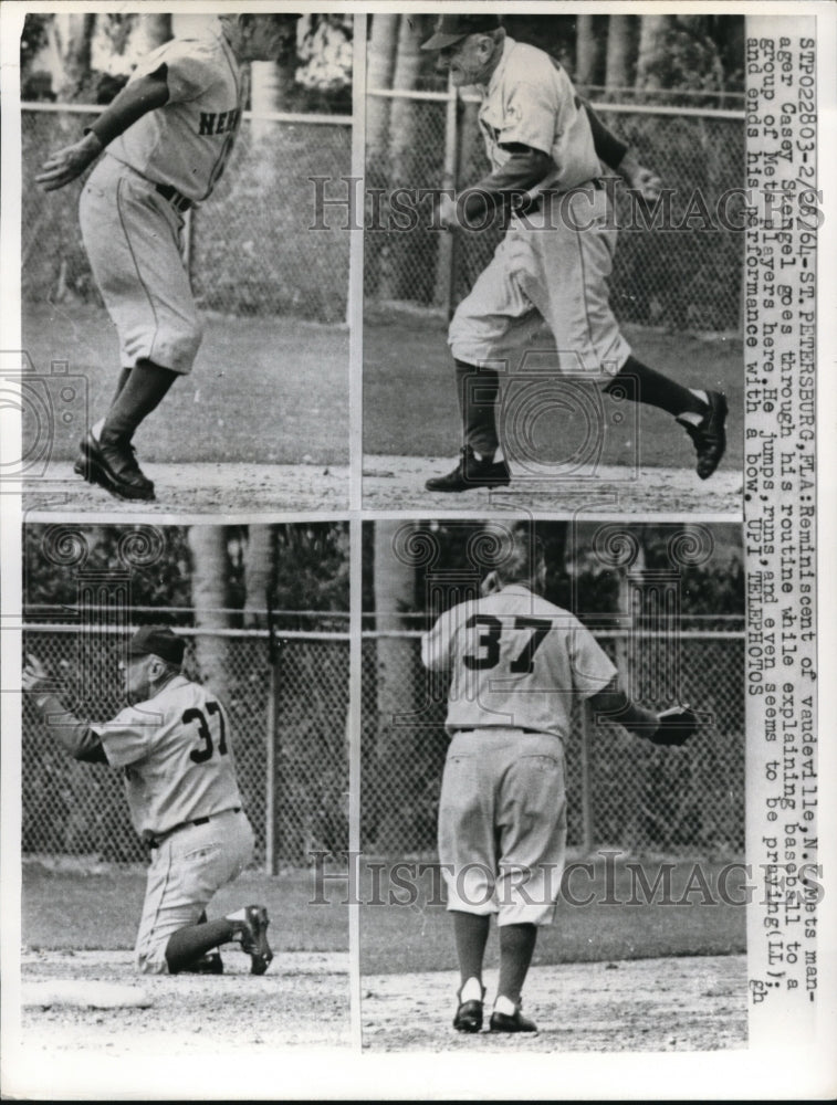 1964 Press Photo Casey Stengel & Mets players spring training in Fla - nes19112 - Historic Images