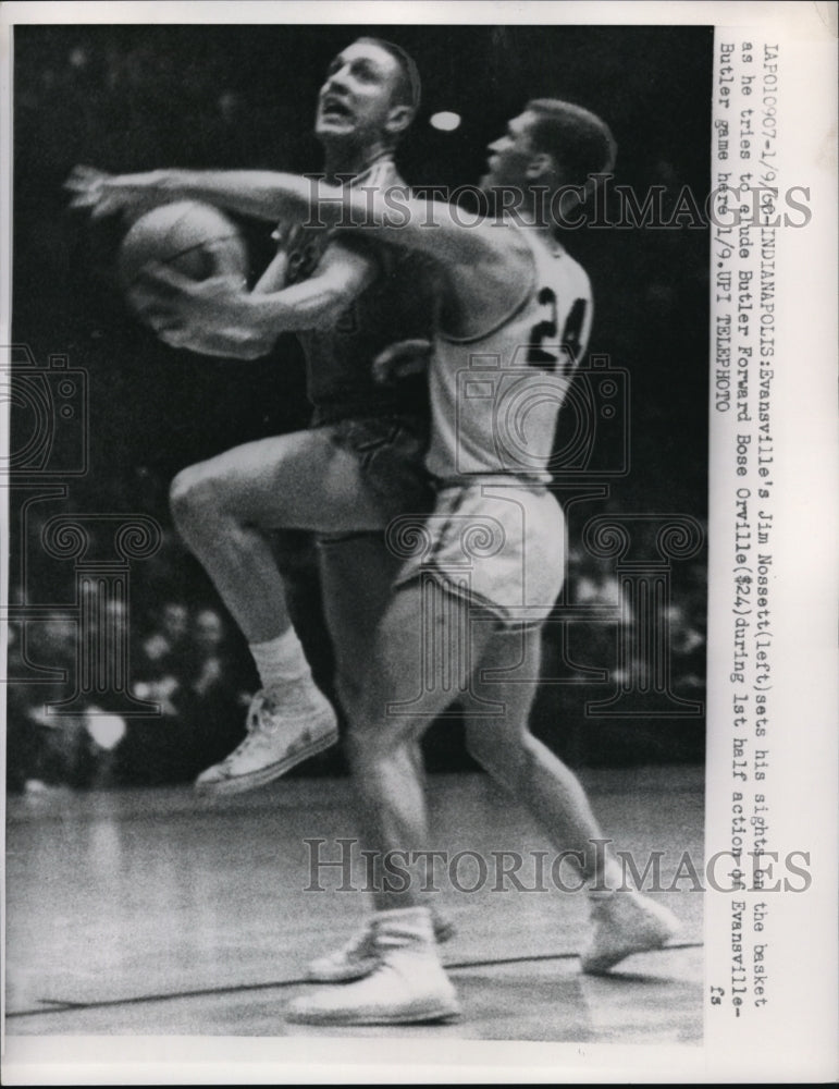 1960 Press Photo Evansville&#39;s Jim Nossett vs Butler&#39;s Bose Orville - Historic Images