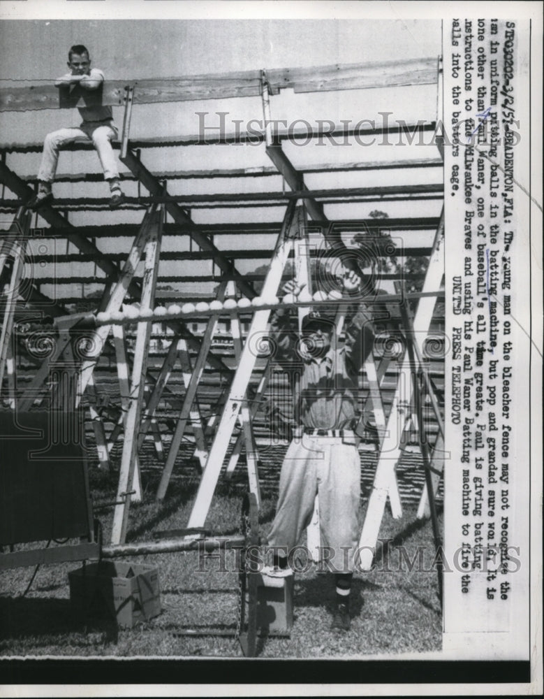 1957 Press Photo Bradenton Fla Paul Waner & Braves at spring training - Historic Images
