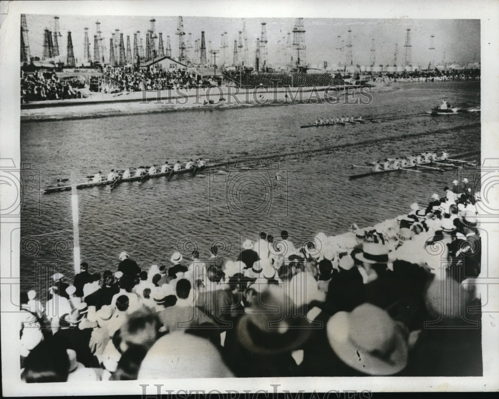 1933 Press Photo Yale Cornell and California race at Long Beach Marine Stadium - Historic Images