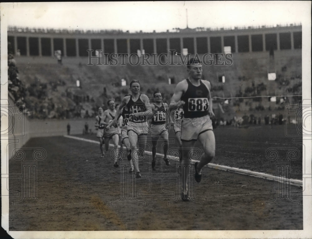 1928 Press Photo Finish of first qualifying heat of the 440 yard race at the - Historic Images