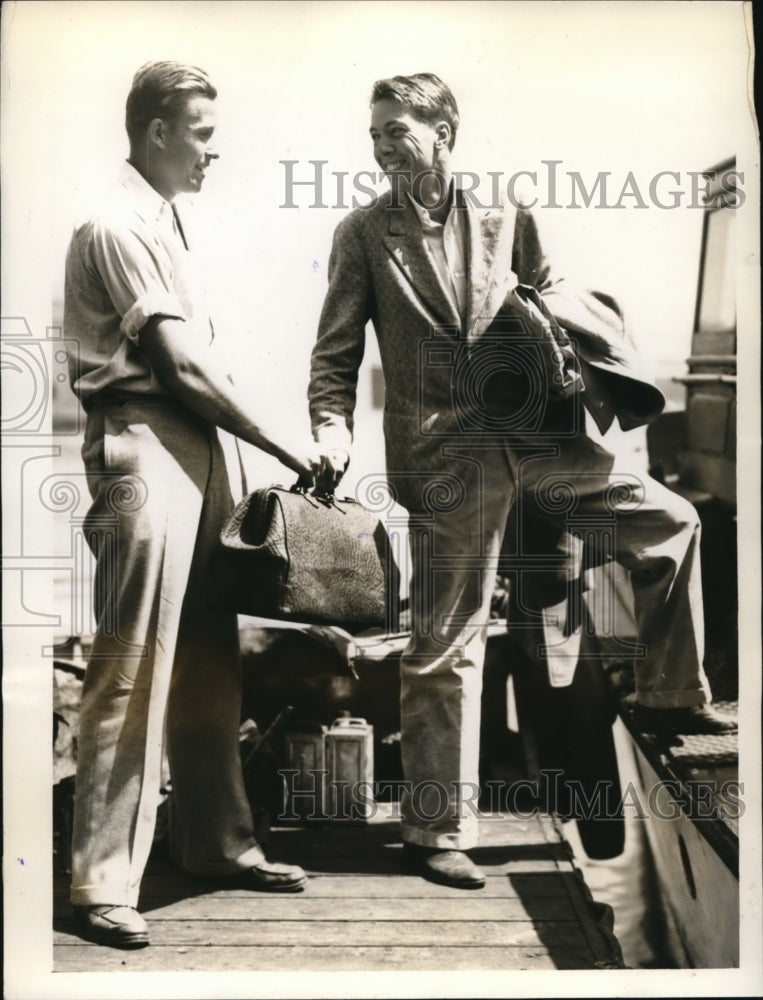 1932 Press Photo Keith Gledhill and Fred Tebbets on Matsonia boat in California - Historic Images