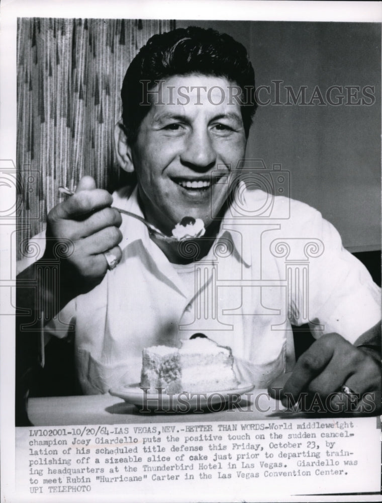 1964 Press Photo Joey Giardello World middleweight boxing champion Eating Cake - Historic Images