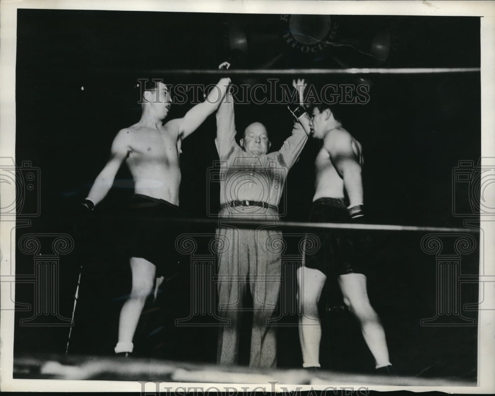 1936 Press Photo Lee Ramage and Kingfish Levinsky at finish of fight at Olympic - Historic Images