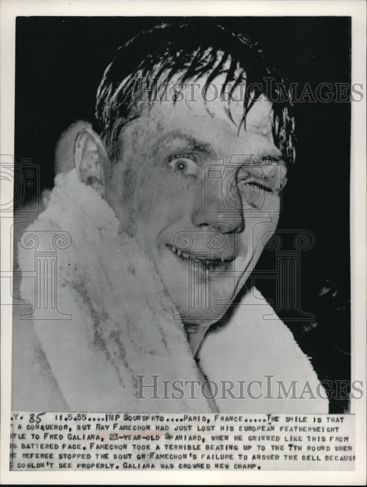 1955 Press Photo Paris France Ray Famechon lost European featherweight bout - Historic Images