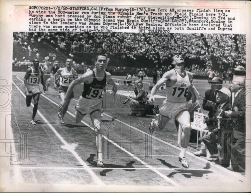 1960 Press Photo Stanford Calif track meet Tom Murphy in Olympic trials 800 m - Historic Images