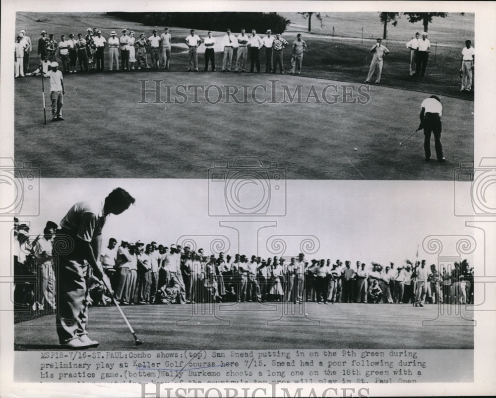 1953 Press Photo St Paul MN Sam Snead putting at Keller Golf, Wally Burkemo - Historic Images