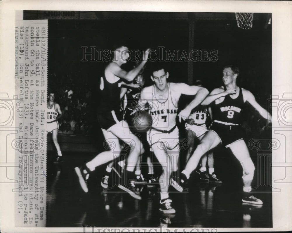 1948 Press Photo South Bend Ind K O'Shea Notre Dame vs U of Wis J Wise - Historic Images