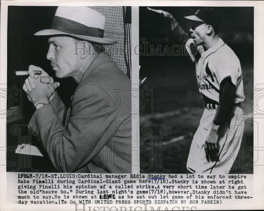 1952 Press Photo St Louis Mo Cardinals Mgr Ed Stanky at game & as fired - Historic Images