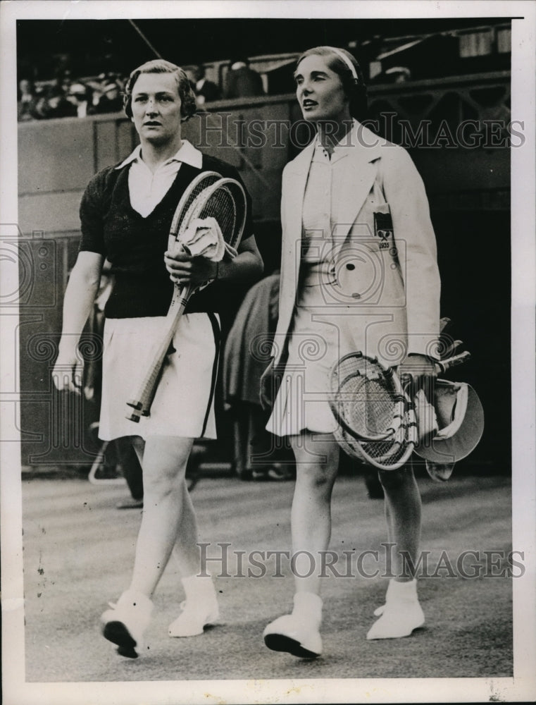 1936 Press Photo Helen Jacobs &amp; Kay Stammers at Wightman Cup tennis - nes21687 - Historic Images