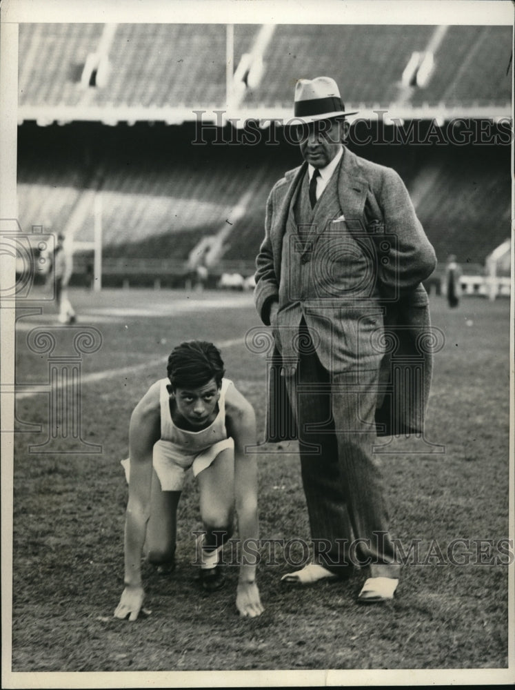 1931 Press Photo Abel Liviat Jr &amp; track coach L Robertson Univ. of Pa - Historic Images