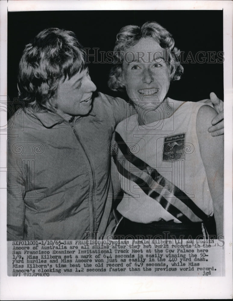 1965 Press Photo San Francisco Pamela Hillborn &amp; Judith Amoore at track meet - Historic Images