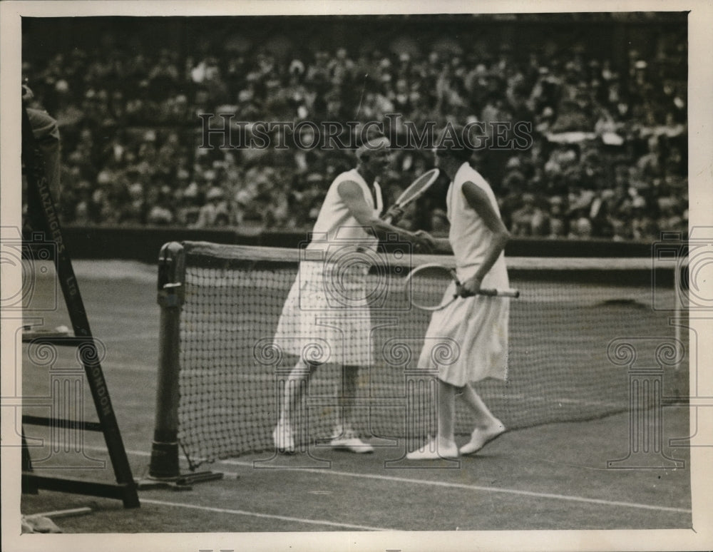 1928 Press Photo Mrs Mallory of US vs Mrs Watson of GB at Wightman Cup tennis - Historic Images