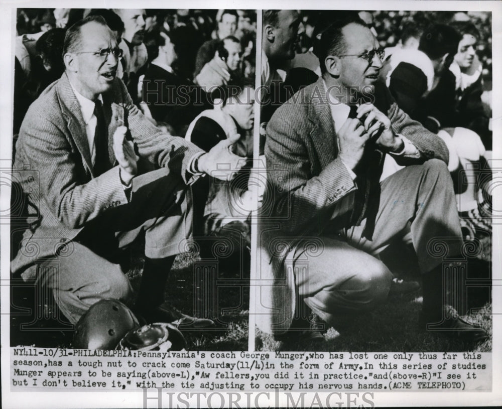 1950 Press Photo Philadelphia coach George Munger at game vs Army - nes22250 - Historic Images