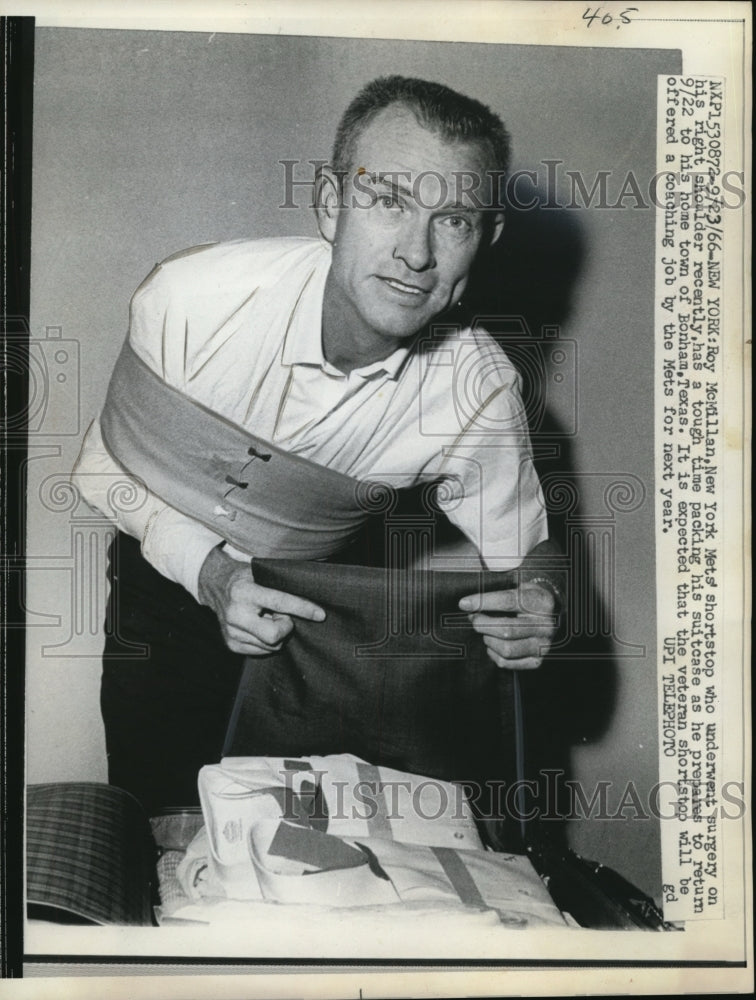 1966 Press Photo NYC Roy McMillan NY Mets shortstop injured - nes22390 - Historic Images