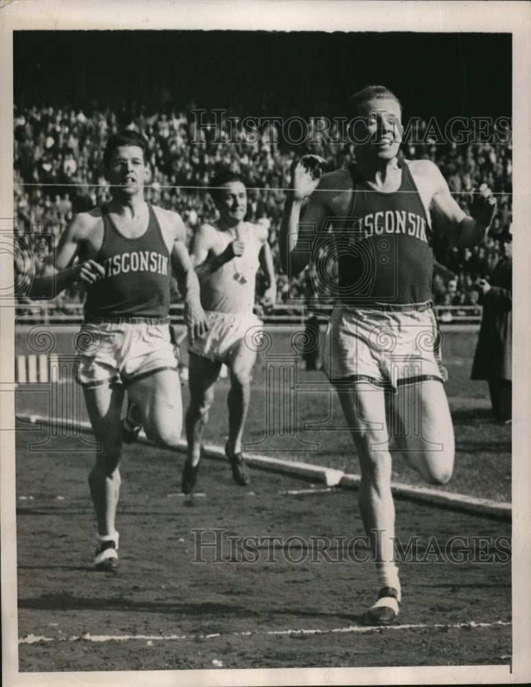 1940 Press Photo Phila Pa Penn Relays Walter mehl, C Fenske, G Ventke mile run - Historic Images