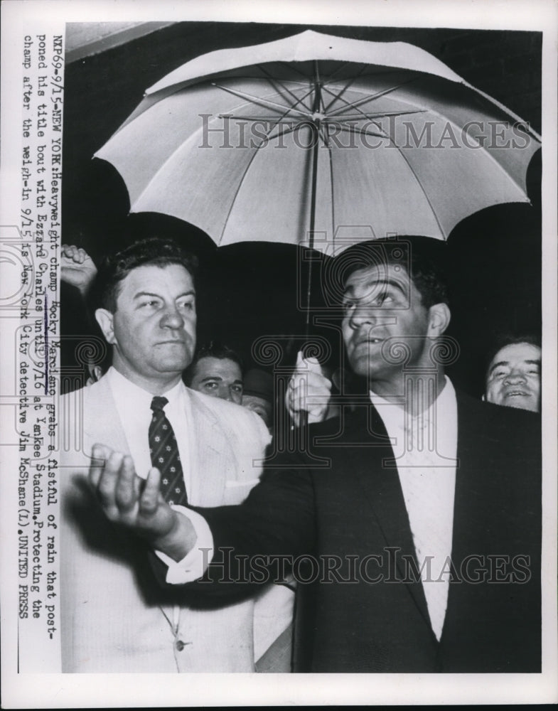 1954 Press Photo NYC Heavyweight champ Rocky Marciano & Det Jim McShane - Historic Images