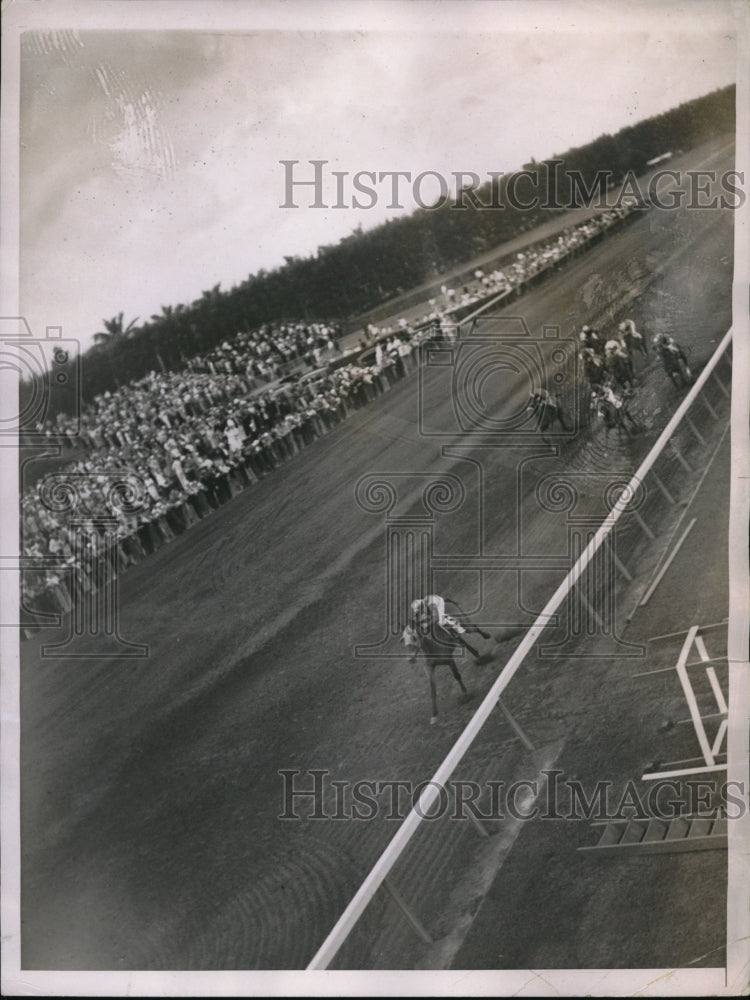 1937 Press Photo Indian Head wins at Hialeah Fla vs Watch Him, Wise Will - Historic Images