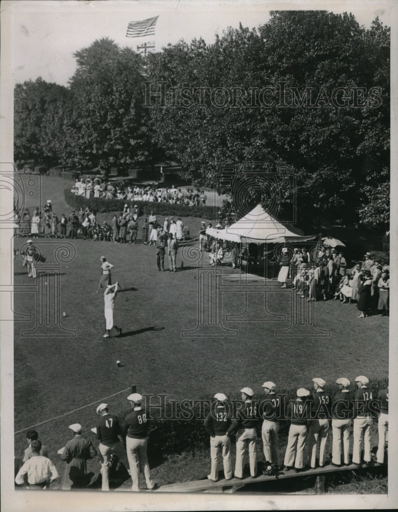 1934 Press Photo Mrs LD Cheny driving at Natl Women&#39;s Open in Phila, Pa - Historic Images