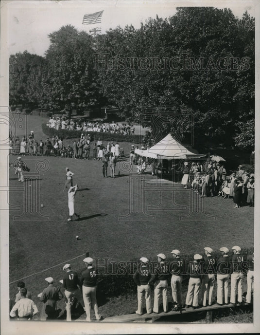 1934 Press Photo Mrs LD Cheny driving at Natl Women's Open in Phila, Pa - Historic Images