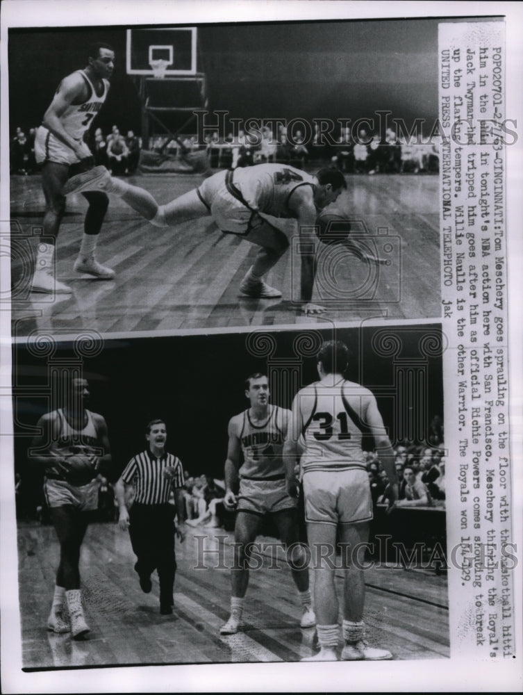 1963 Press Photo Tom Meschery of Warriors vs Royals Jack Twyman - Historic Images