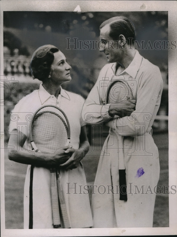 1936 Press Photo Helen Jacobs &amp; Fred Perry Wimbeldon tennis - nes22864 - Historic Images