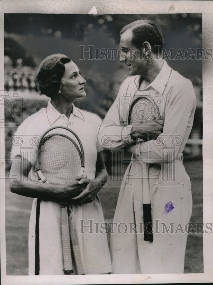 1936 Press Photo Helen Jacobs & Fred Perry Wimbeldon tennis - nes22864 - Historic Images