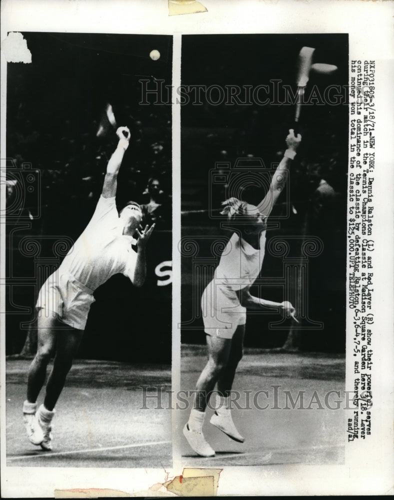 1971 Press Photo Dennis Ralston vs Rod Laver at Tennis Champions Classic - Historic Images